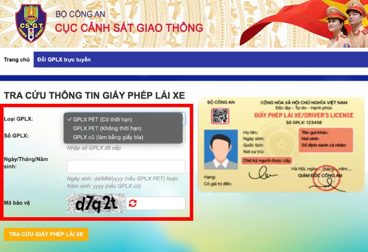 Nhập thông tin giấy phép lái xe theo yêu cầu