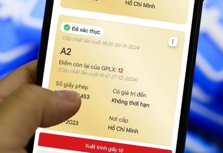 Kết quả tra cứu giấy phép lái xe bằng CCCD gắn chip, thông qua ứng dụng VNeID