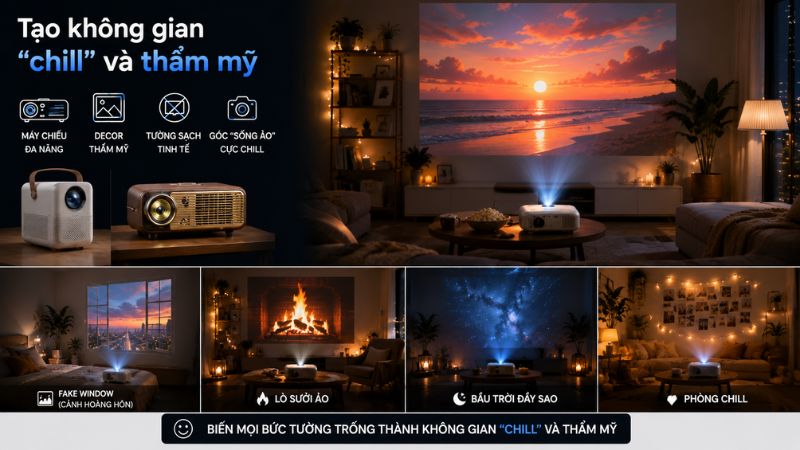 Trang trí phòng chill bằng máy chiếu mini