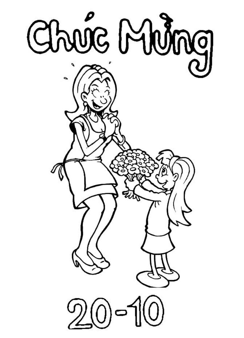 Tranh tô màu thiệp chúc mừng ngày 20-10 - 12 Tranh tô màu thiệp chúc mừng ngày 20-10 - 12