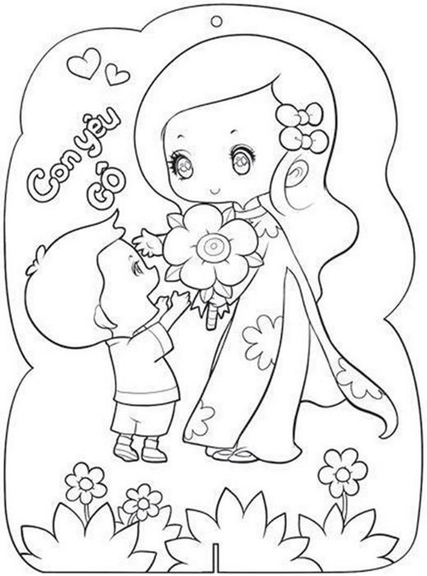 Tranh tô màu bé tặng hoa ngày 20-10 - 11 Tranh tô màu bé tặng hoa ngày 20-10 - 11