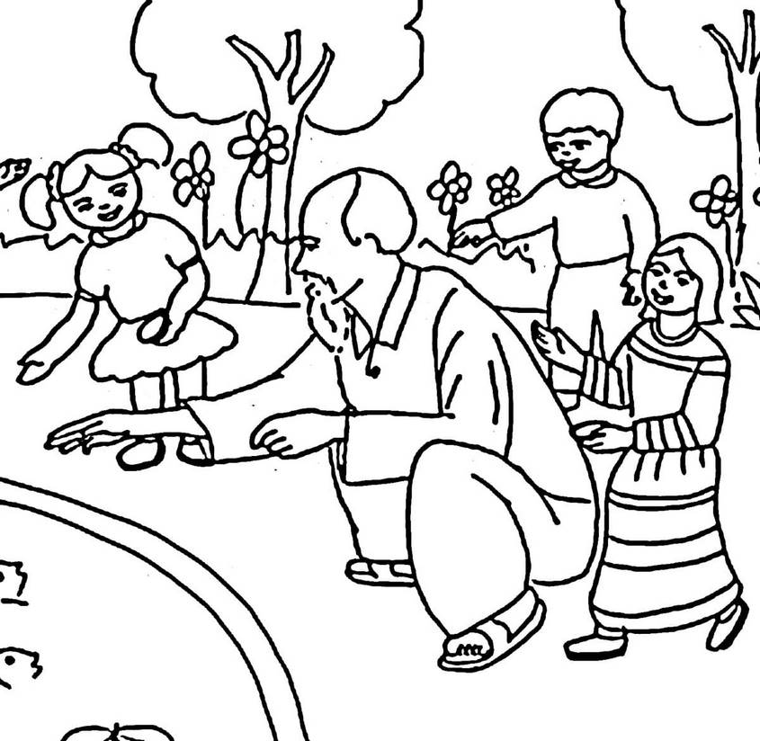 Tranh tô màu Bác Hồ và các cháu bên hồ cá Tranh tô màu Bác Hồ và các cháu bên hồ cá