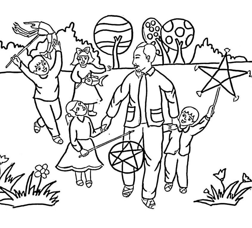 Tranh tô màu Bác Hồ và thiếu nhi vui trung thu Tranh tô màu Bác Hồ và thiếu nhi vui trung thu