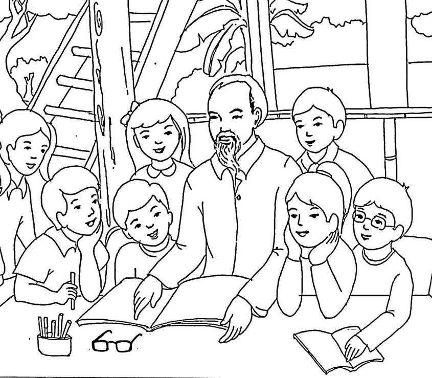 Tranh tô màu Bác Hồ cùng thiếu nhi đọc sách Tranh tô màu Bác Hồ cùng thiếu nhi đọc sách