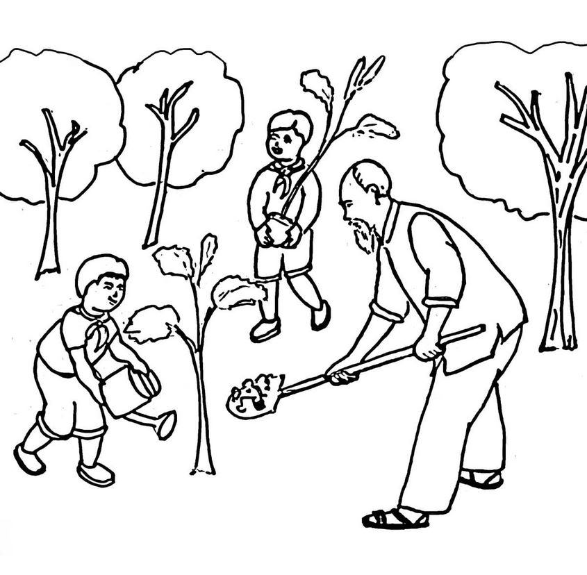 Tranh tô màu Bác Hồ và thiếu nhi cùng trồng cây Tranh tô màu Bác Hồ và thiếu nhi cùng trồng cây