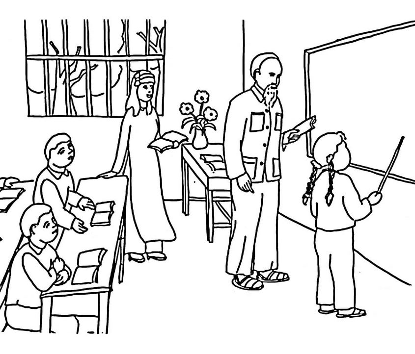 Tranh tô màu Bác Hồ dạy thiếu nhi học bài Tranh tô màu Bác Hồ dạy thiếu nhi học bài