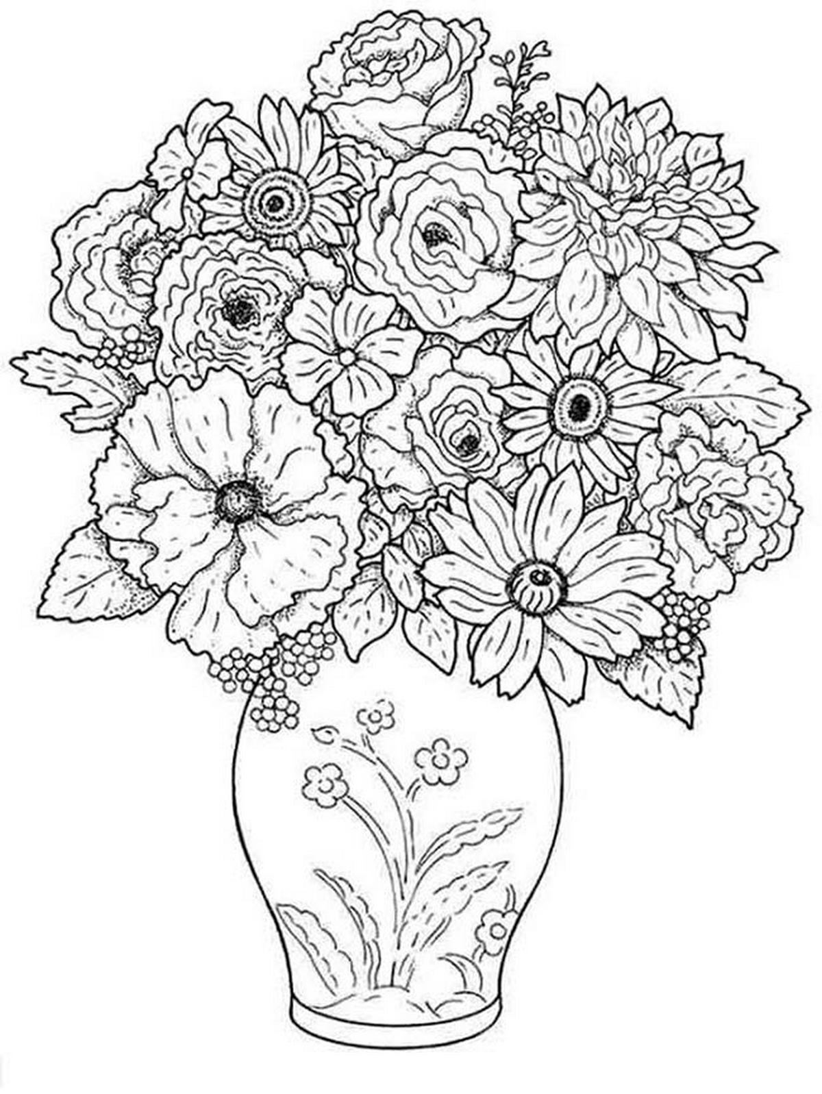 Tranh tô màu bông hoa được cắm trong lọ số 2