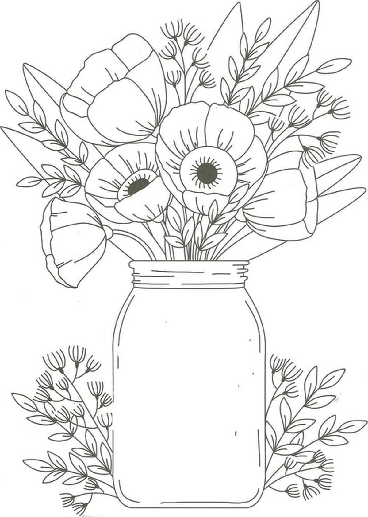 Tranh tô màu bông hoa được cắm trong lọ số 19