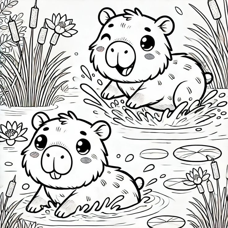 Tranh tô màu chibi capybara 9 Tranh tô màu chibi capybara 9