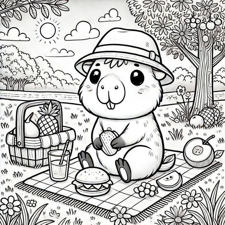 Tranh tô màu chibi capybara 10 Tranh tô màu chibi capybara 10