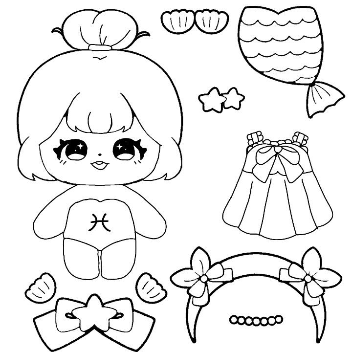 Tranh tô màu chibi búp bê 2 Tranh tô màu chibi búp bê 2