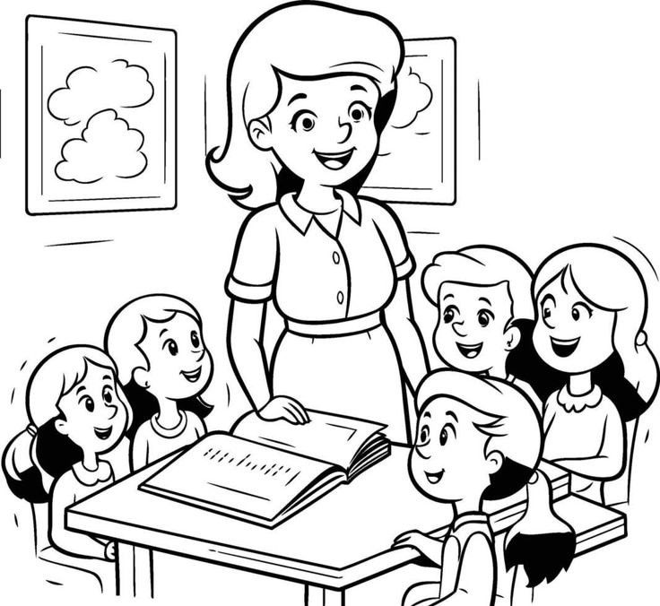 Tranh tô màu cô giáo và học sinh 2
