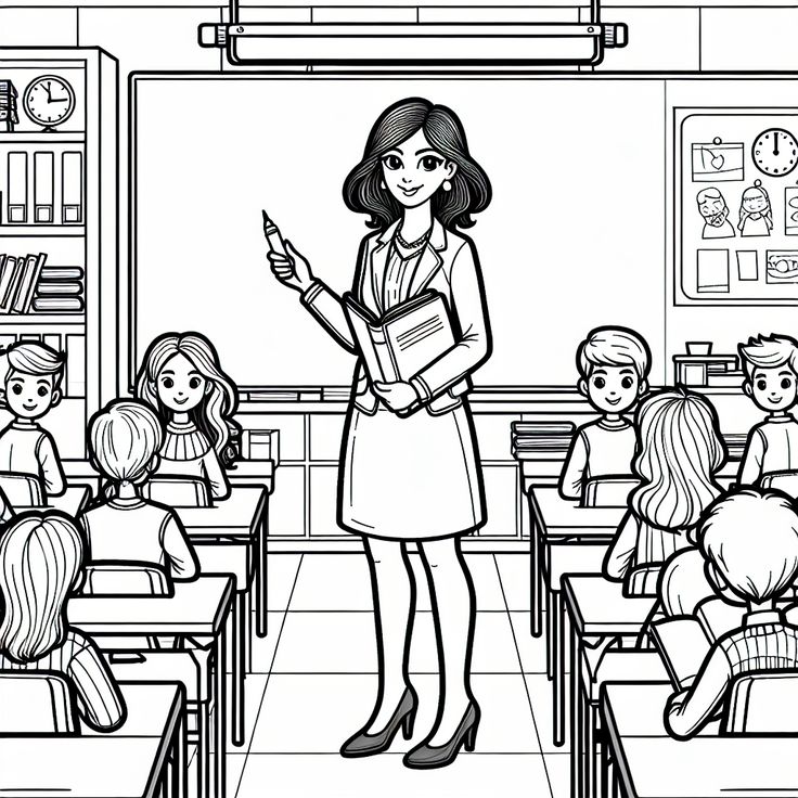 Tranh tô màu cô giáo và học sinh 4