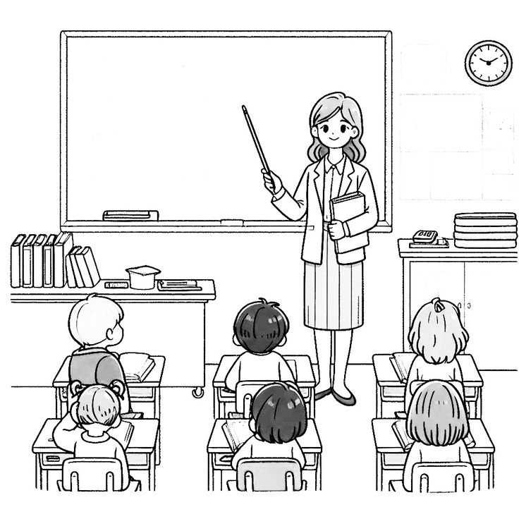 Tranh tô màu cô giáo và học sinh 5