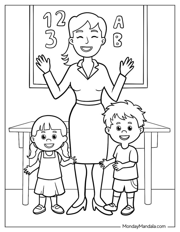 Tranh tô màu cô giáo và học sinh 8