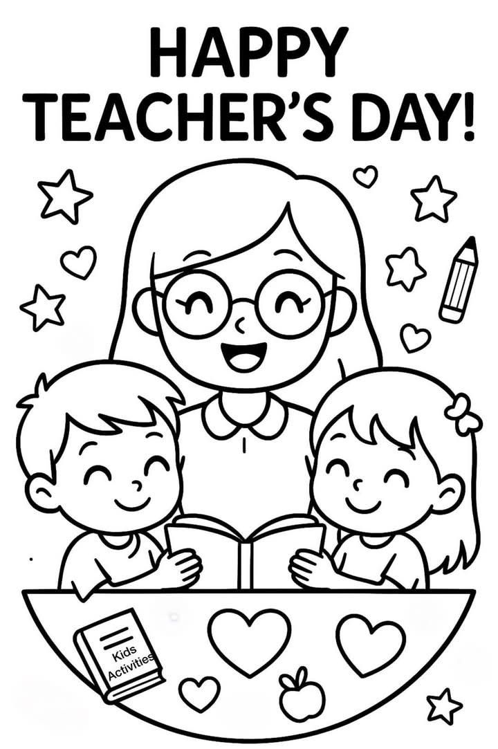 Tranh tô màu cô giáo và học sinh 9
