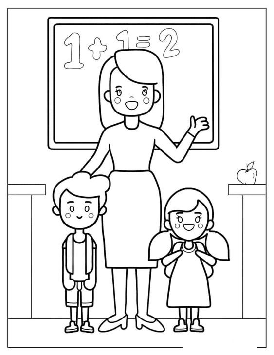 Tranh tô màu cô giáo và học sinh 18