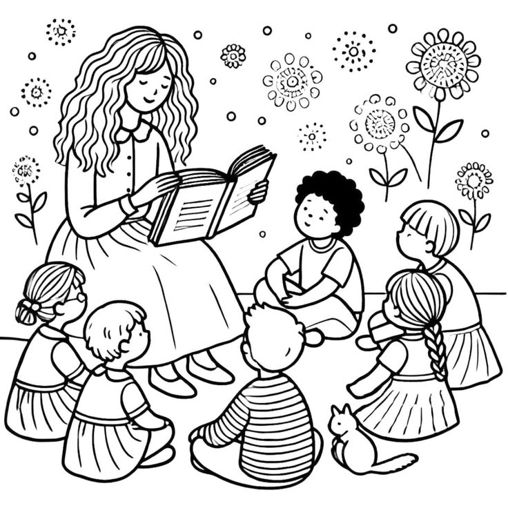 Tranh tô màu cô giáo và học sinh 22