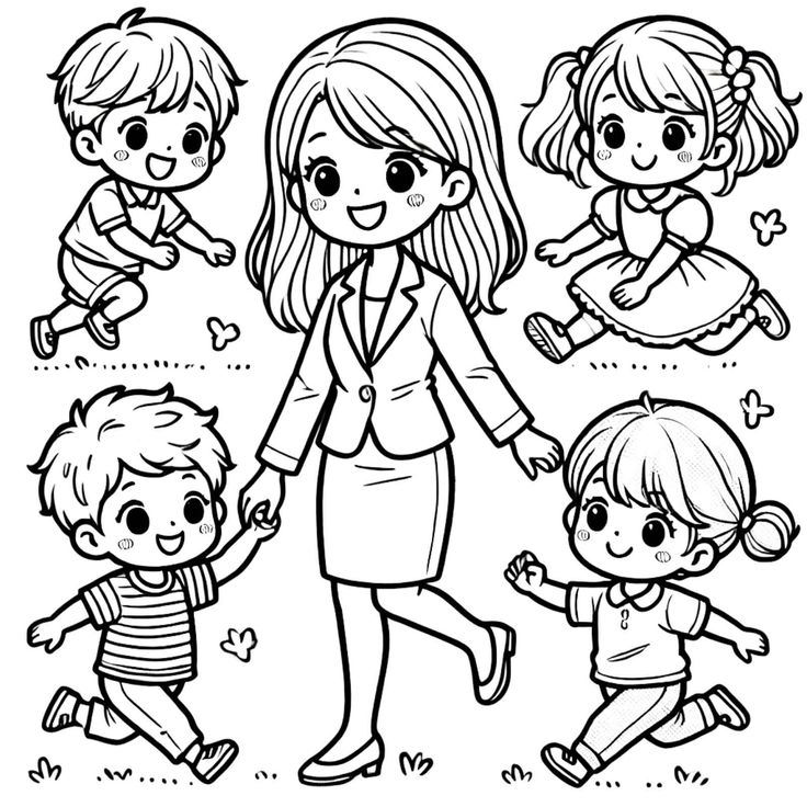 Tranh tô màu cô giáo và học sinh 23