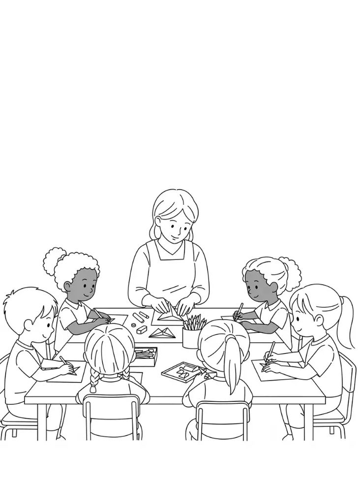 Tranh tô màu cô giáo và học sinh 26