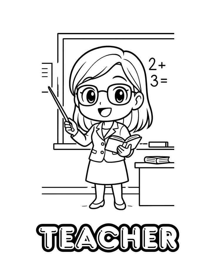 Tranh tô màu cô giáo và học sinh 3