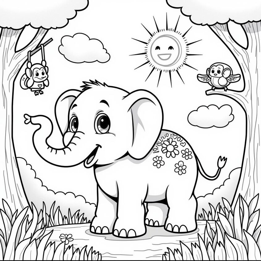 Tranh tô màu con voi 34