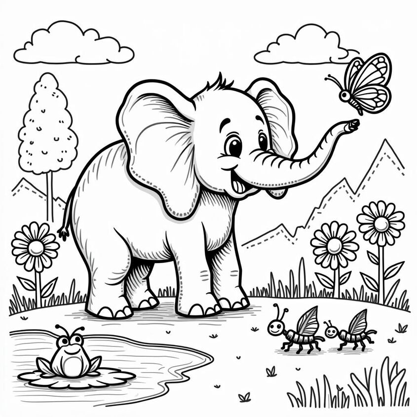 Tranh tô màu con voi 35
