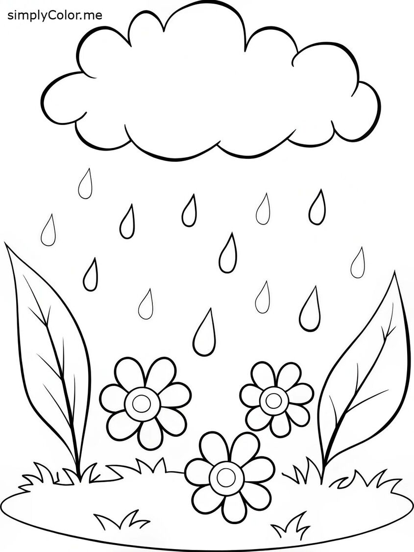 Tranh tô màu đám mây có mưa 2