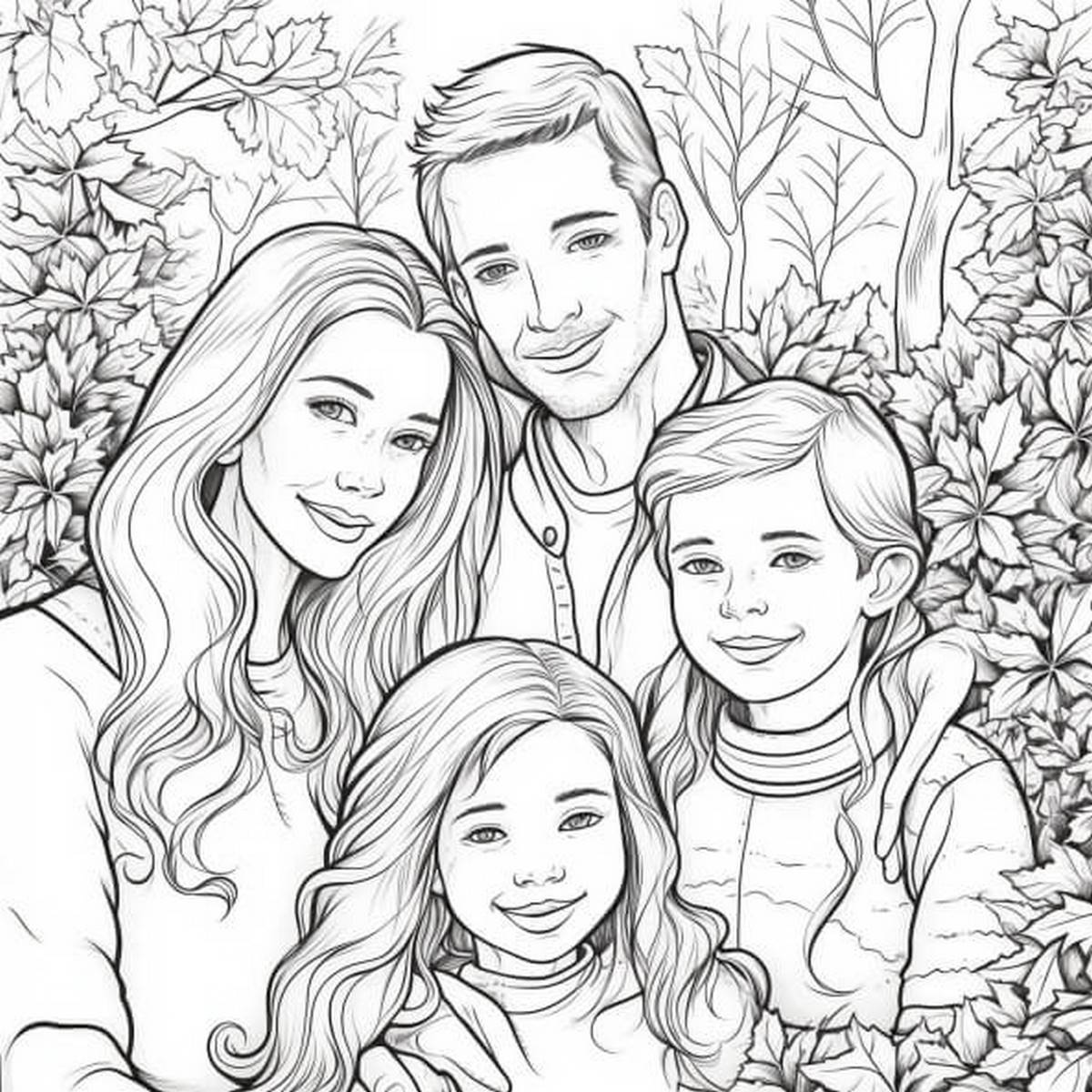 Tranh tô màu gia đình 4 người số 4