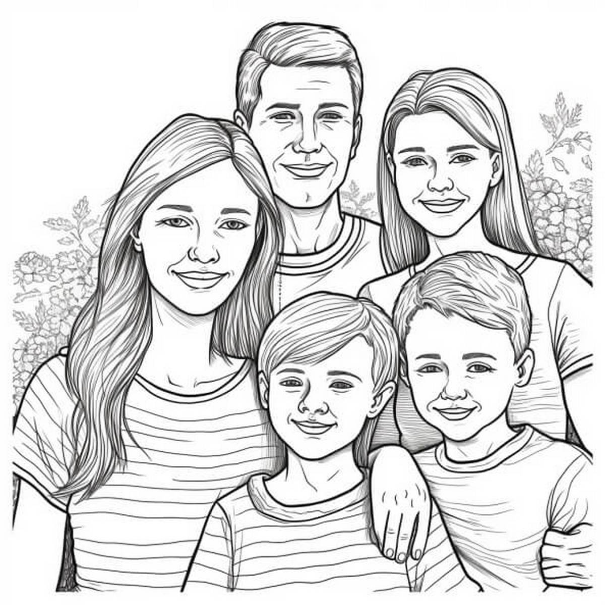 Tranh tô màu gia đình 5 người số 2