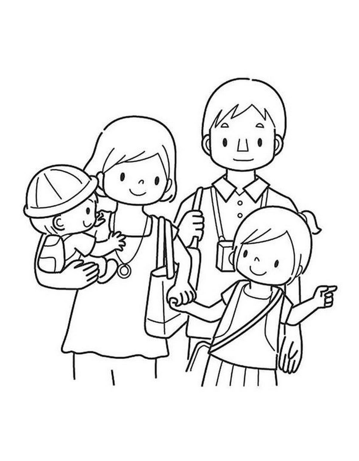 Tranh tô màu gia đình 4 người số 8