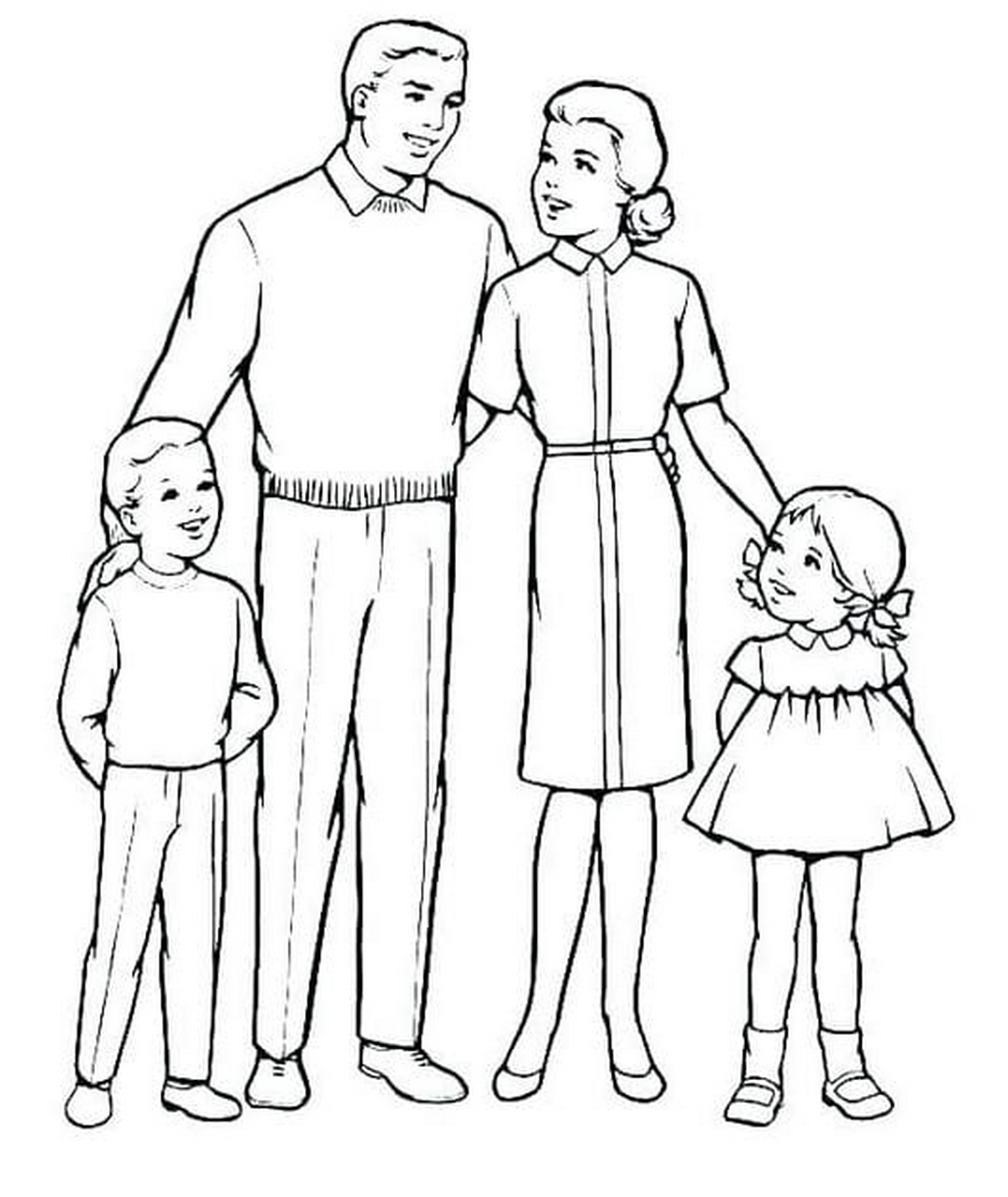 Tranh tô màu gia đình 4 người số 9