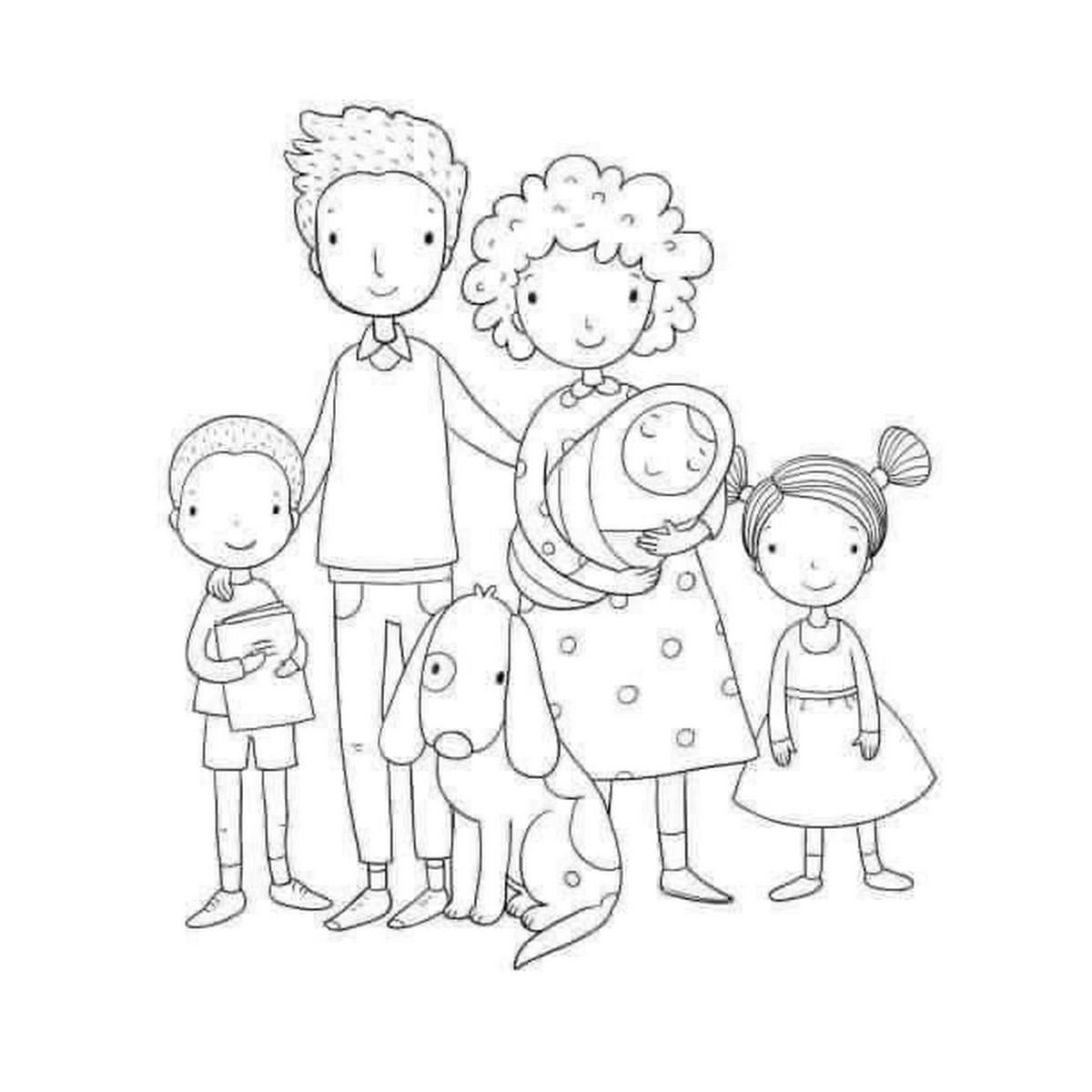 Tranh tô màu gia đình 5 người số 4