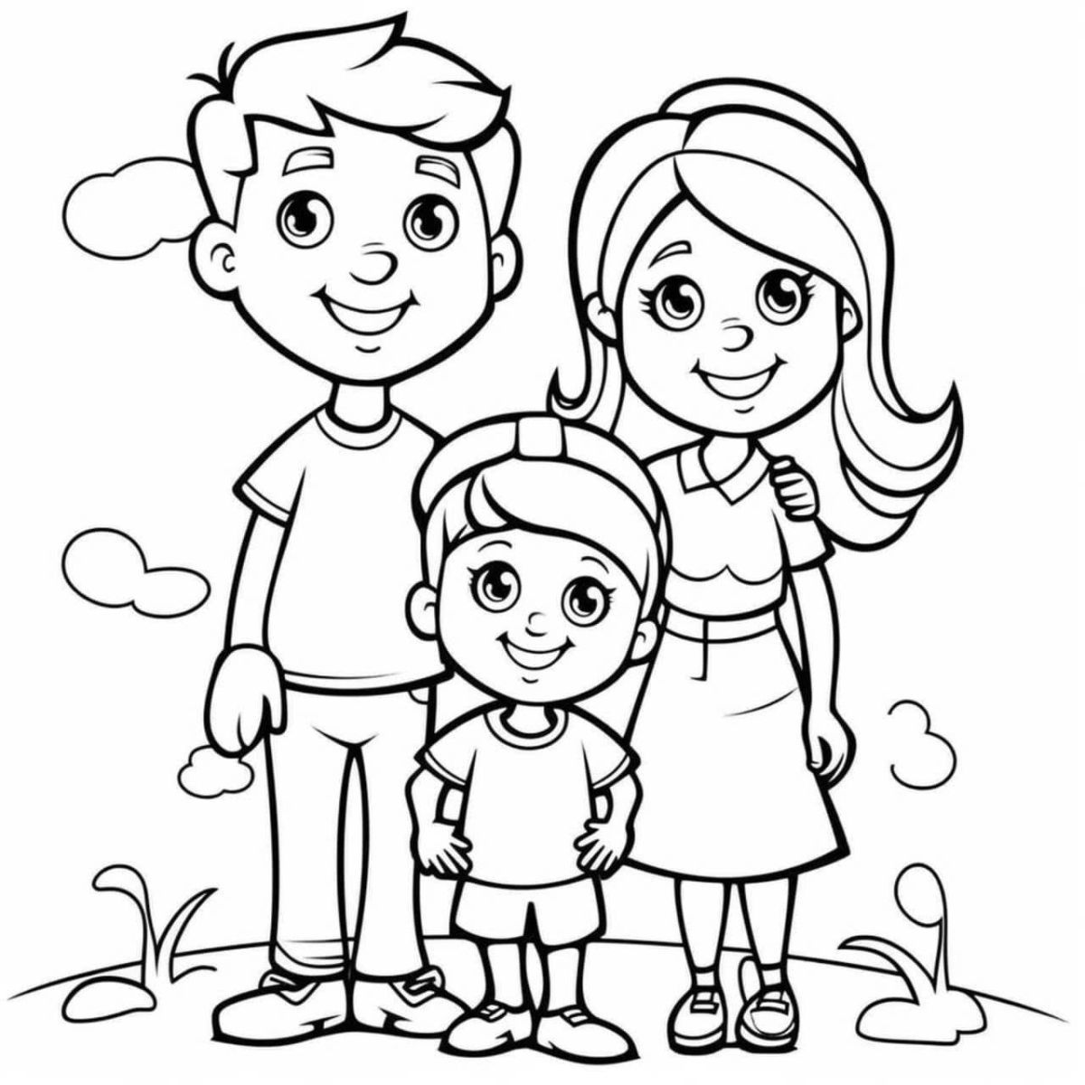 Tranh tô màu gia đình 3 người số 7