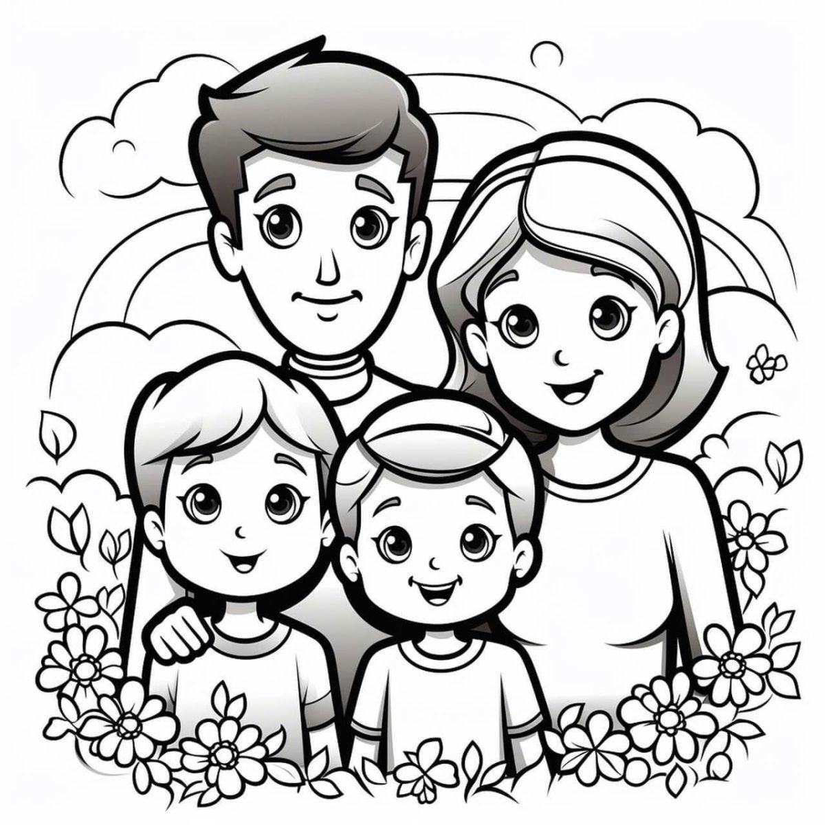 Tranh tô màu gia đình 4 người số 13