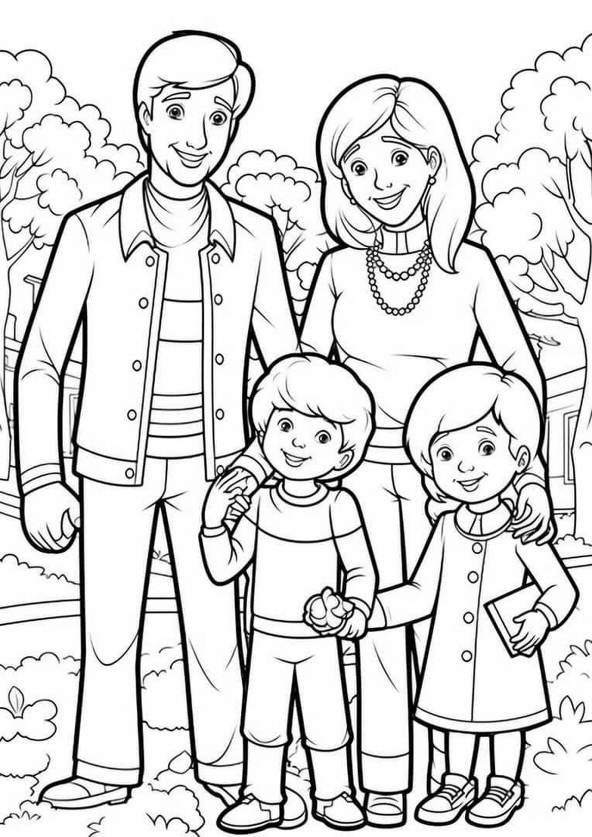 Tranh tô màu gia đình 4 người số 14