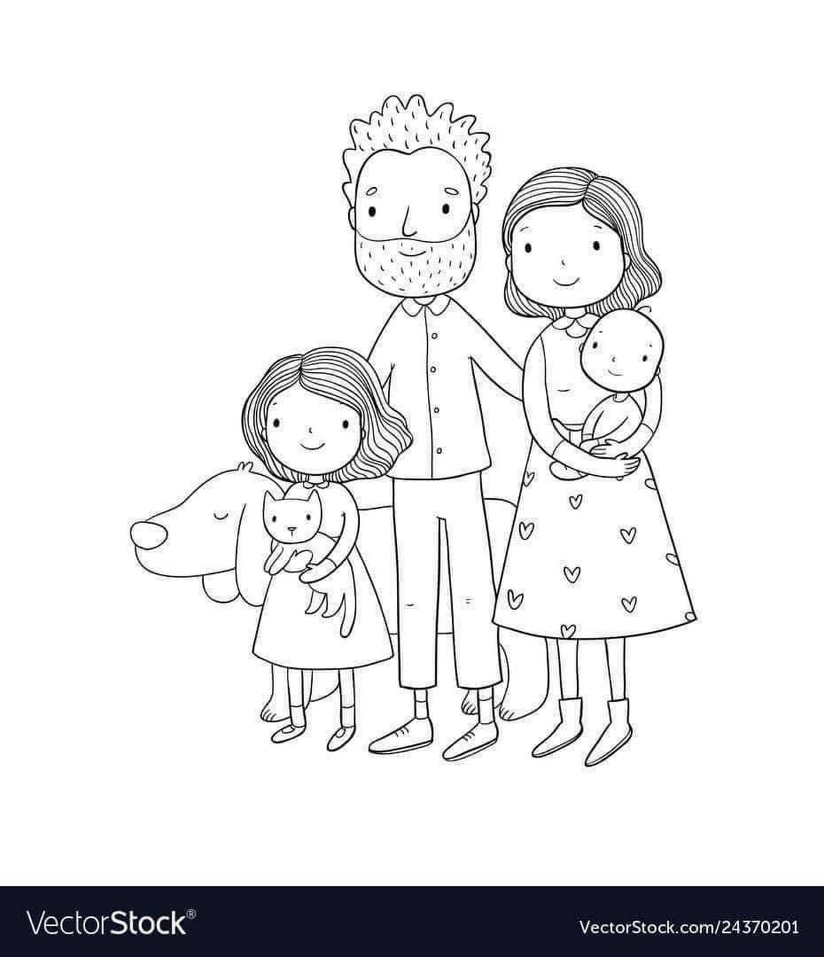 Tranh tô màu gia đình 3 người số 8