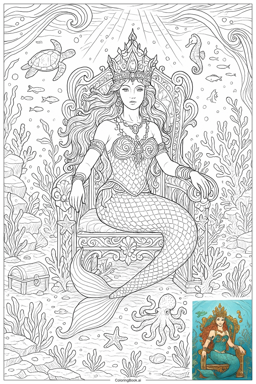 Tranh tô màu nàng tiên cá đẹp, dễ thương - 3