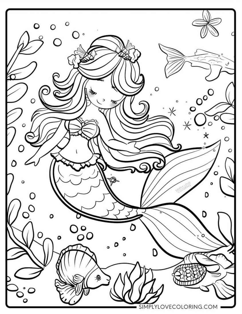 Tranh tô màu nàng tiên cá chibi - 11