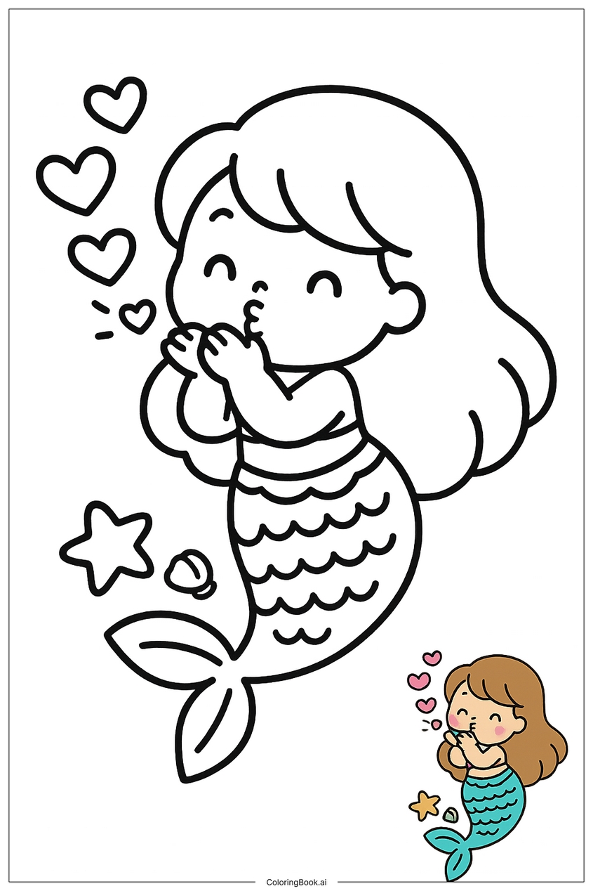 Tranh tô màu nàng tiên cá đẹp, dễ thương - 1