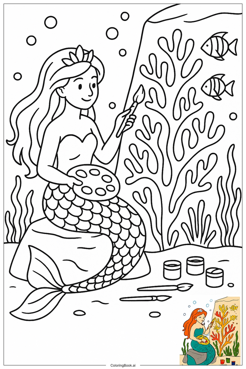 Tranh tô màu nàng tiên cá đẹp, dễ thương - 4