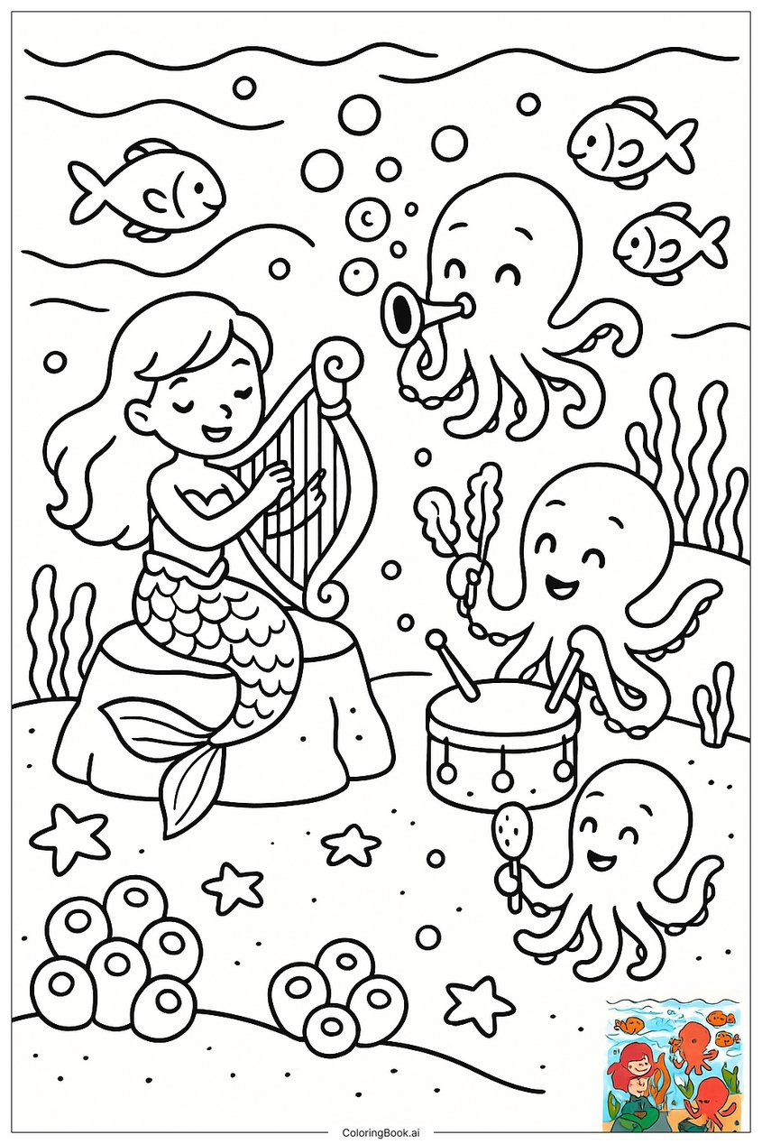 Tranh tô màu nàng tiên cá đẹp, dễ thương - 6