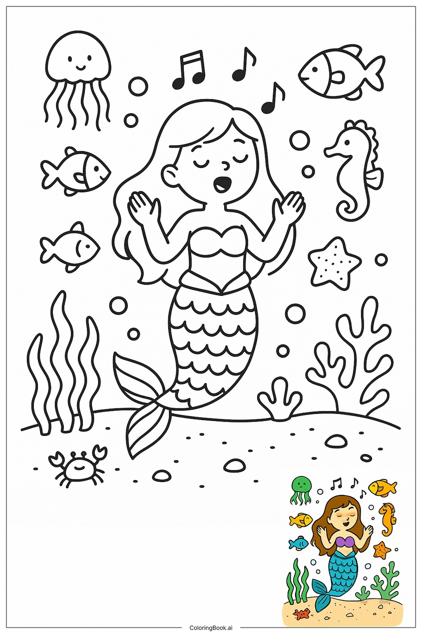 Tranh tô màu nàng tiên cá đẹp, dễ thương - 10