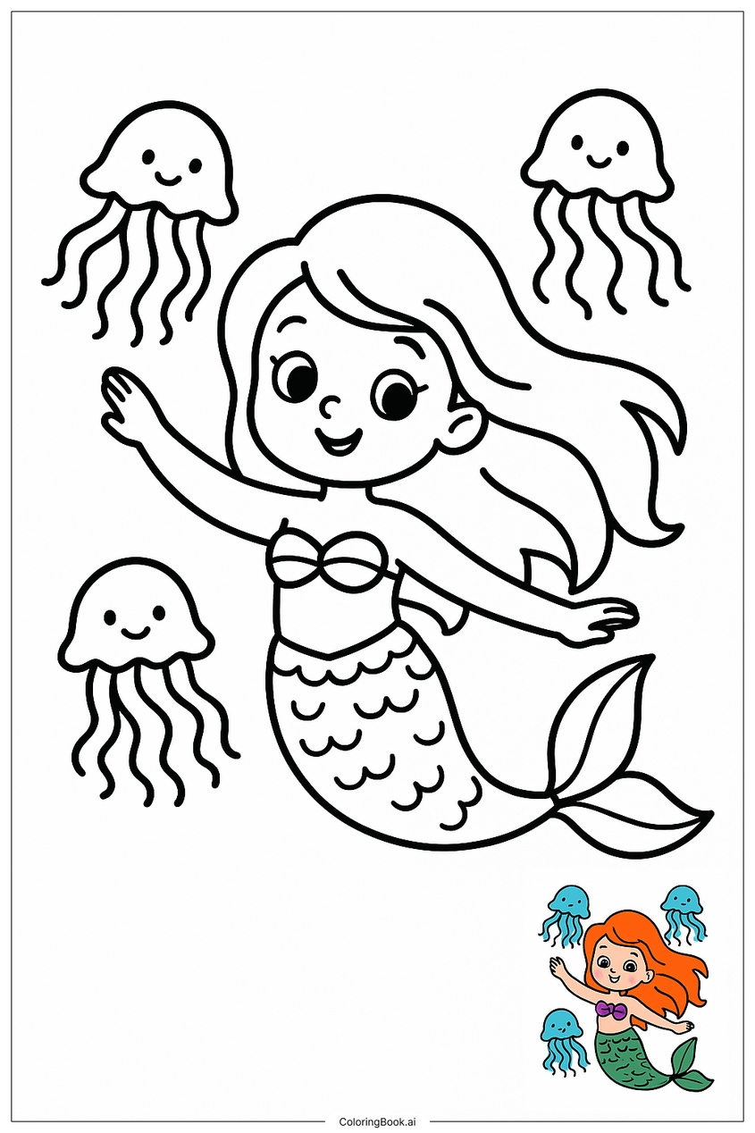 Tranh tô màu nàng tiên cá đẹp, dễ thương - 11