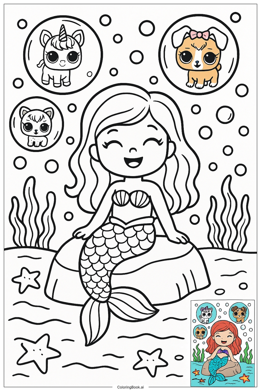 Tranh tô màu nàng tiên cá đẹp, dễ thương - 12