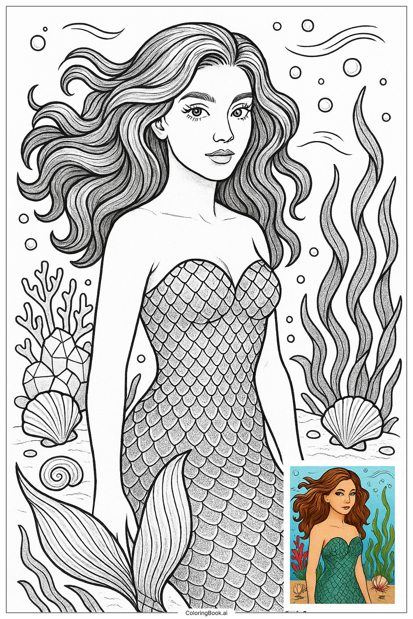 Tranh tô màu nàng tiên cá đẹp, dễ thương - 16