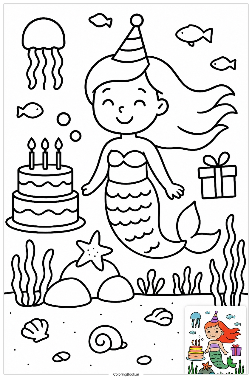 Tranh tô màu nàng tiên cá đẹp, dễ thương - 17