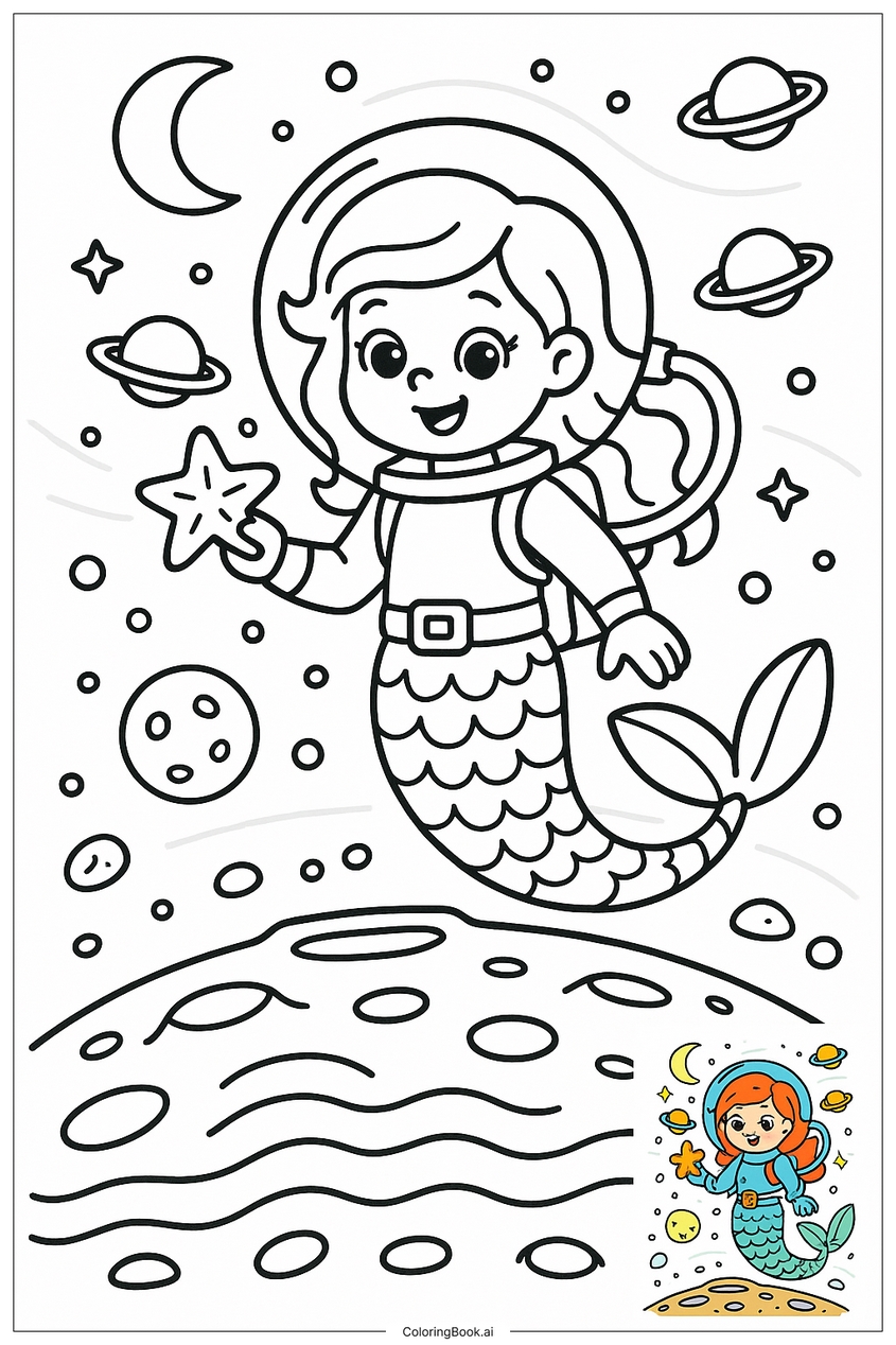 Tranh tô màu nàng tiên cá đẹp, dễ thương - 18