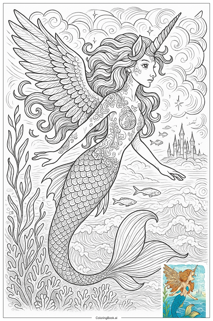 Tranh tô màu nàng tiên cá đẹp, dễ thương - 23