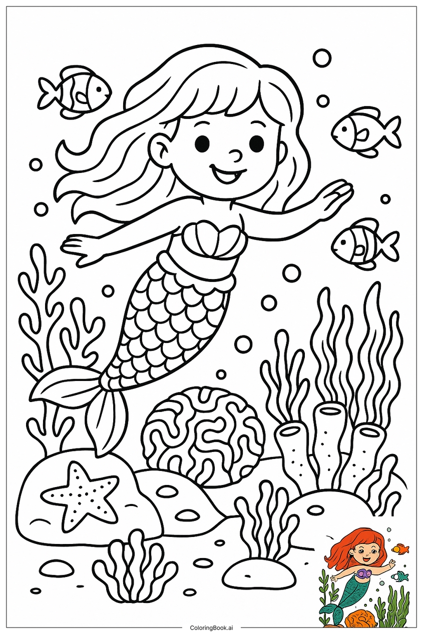 Tranh tô màu nàng tiên cá đẹp, dễ thương - 27